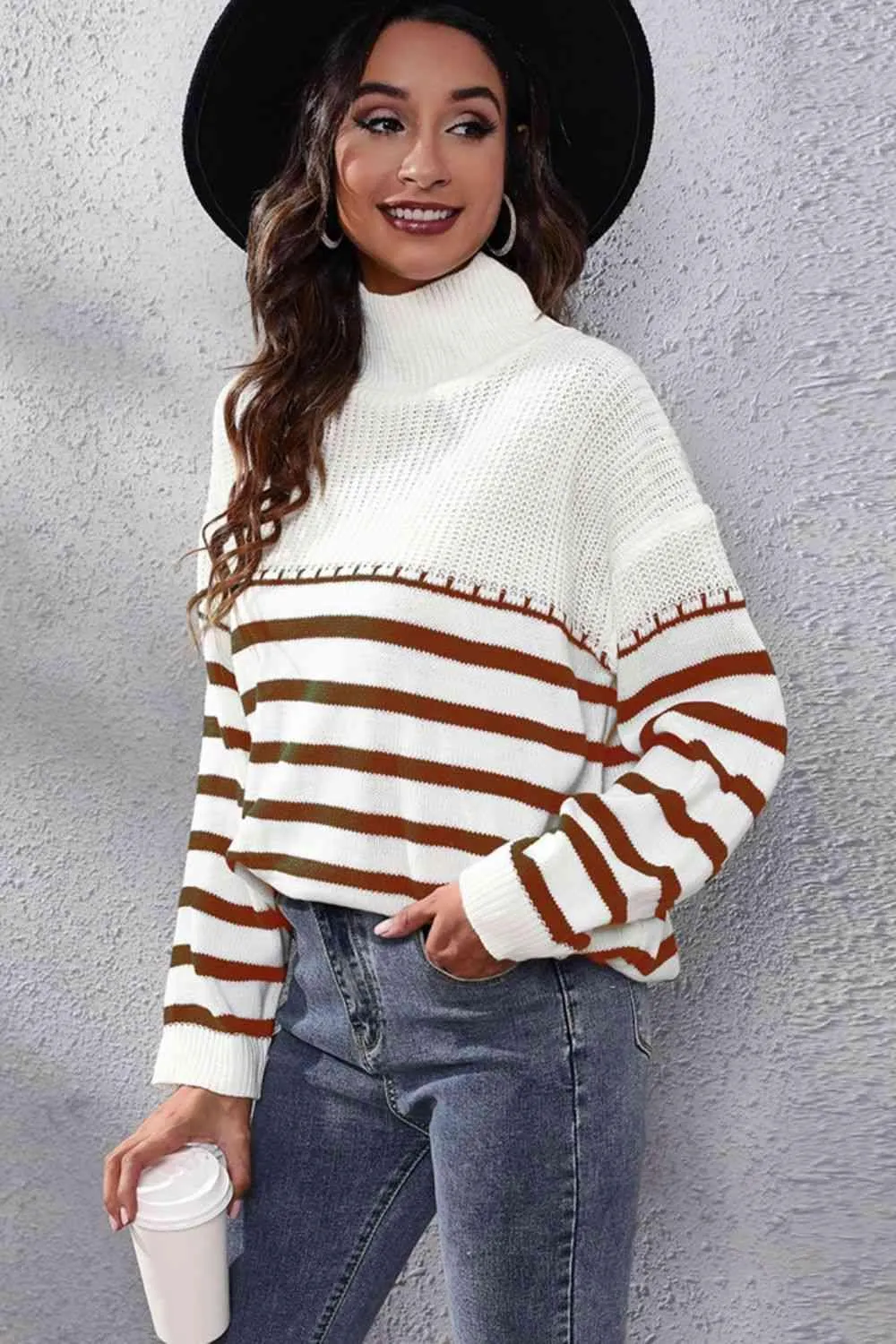Winter Flair Turtleneck Stripe Sweater