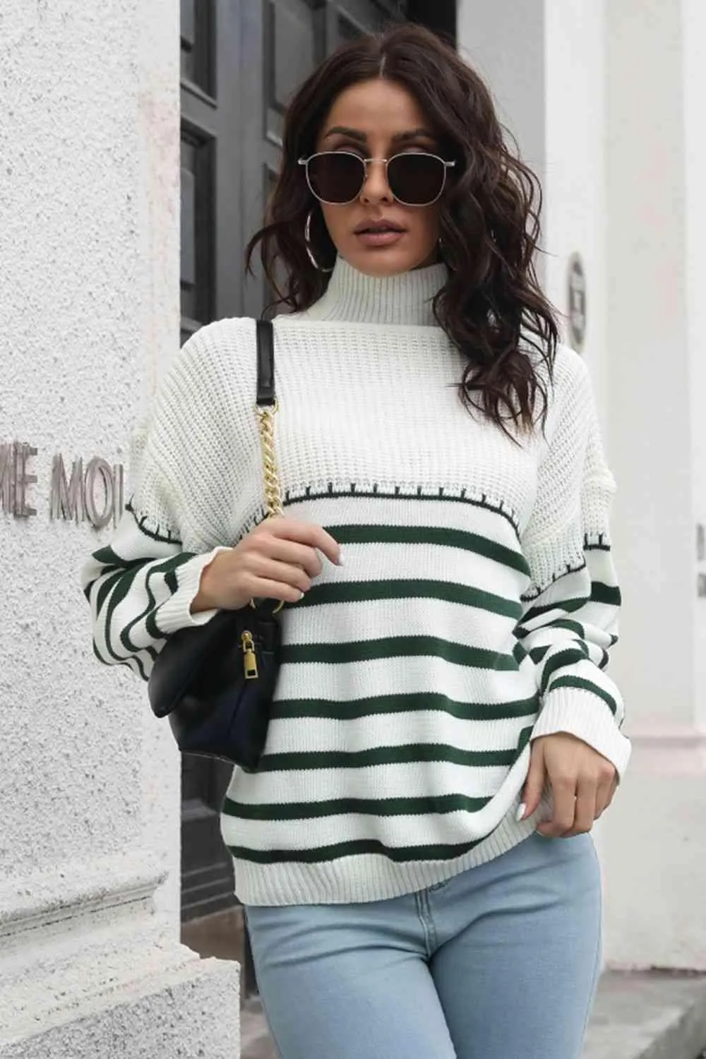 Winter Flair Turtleneck Stripe Sweater