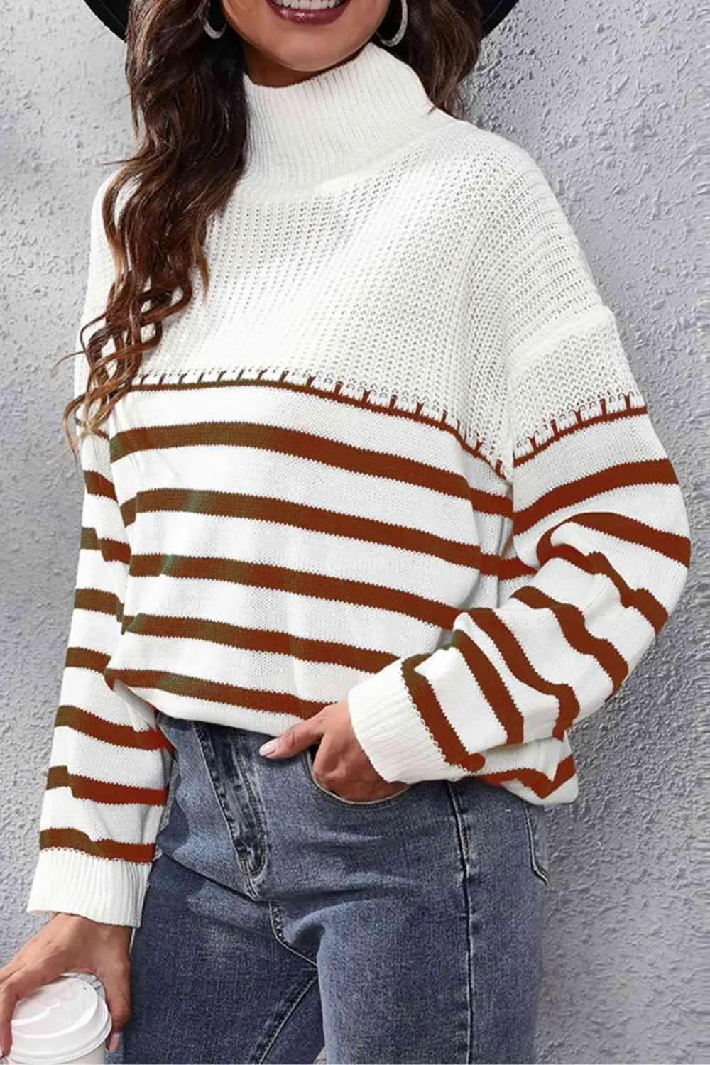 Winter Flair Turtleneck Stripe Sweater