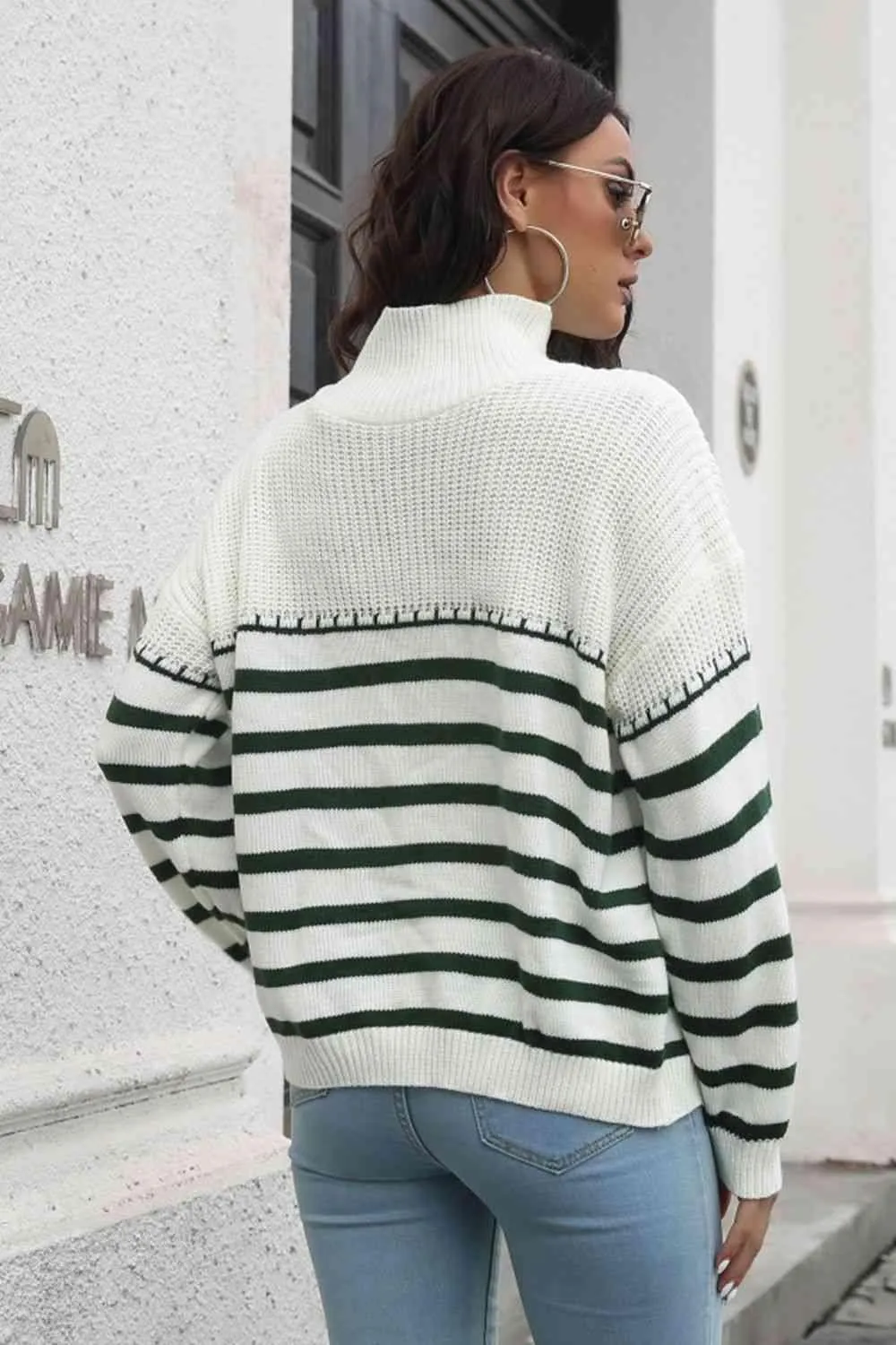 Winter Flair Turtleneck Stripe Sweater
