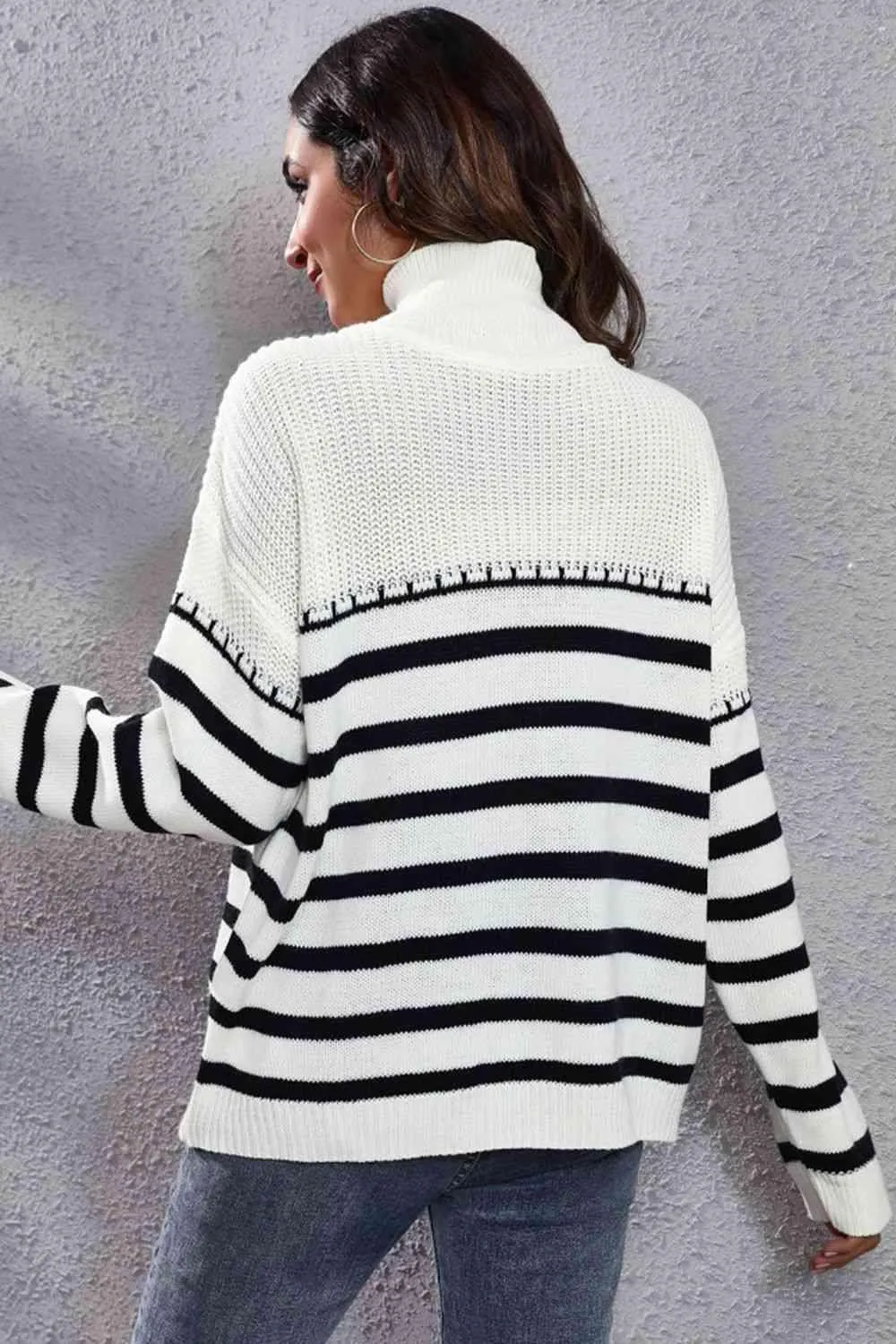 Winter Flair Turtleneck Stripe Sweater