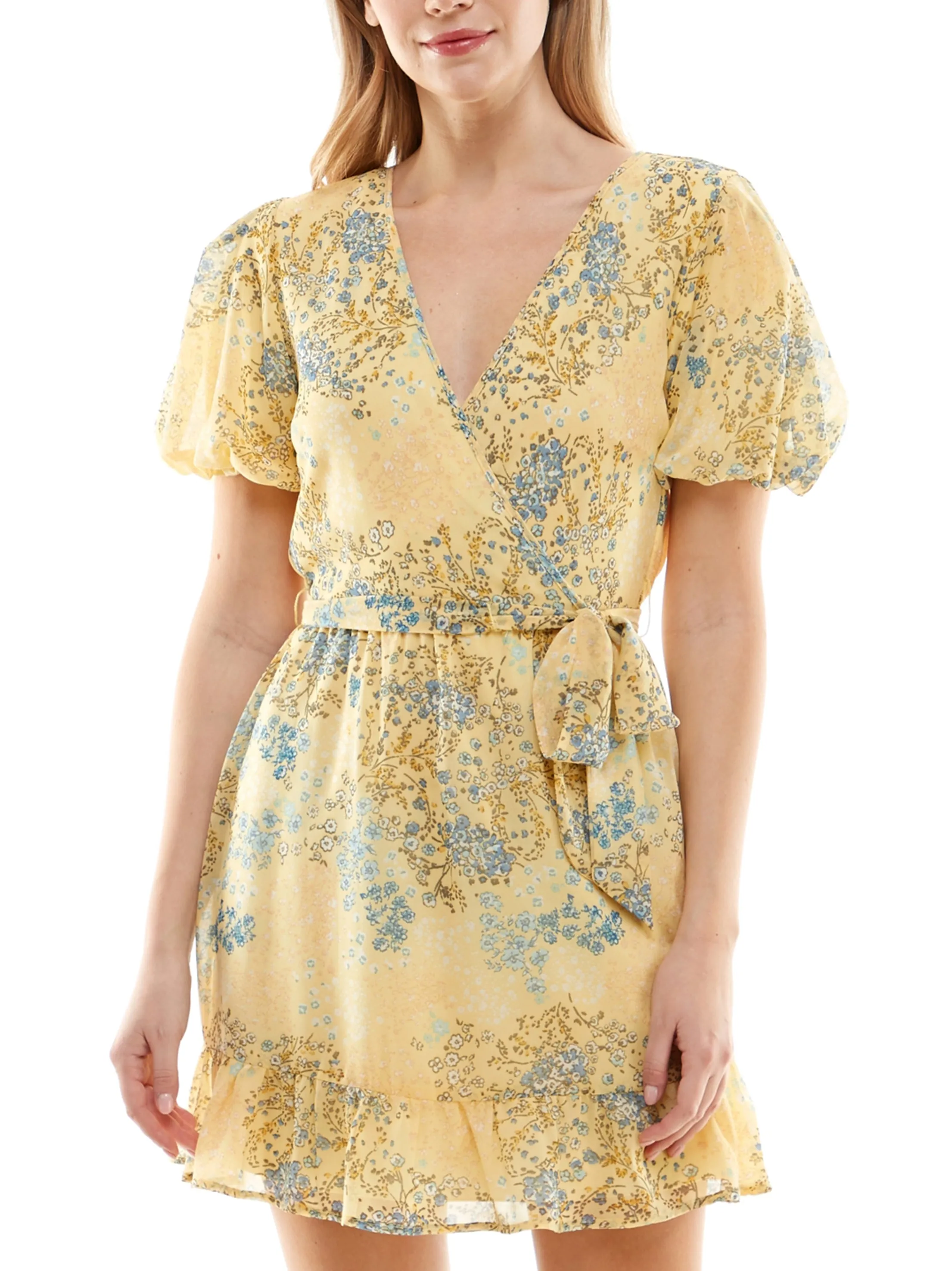 Women's Floral Printed Mini Dress,Yellow