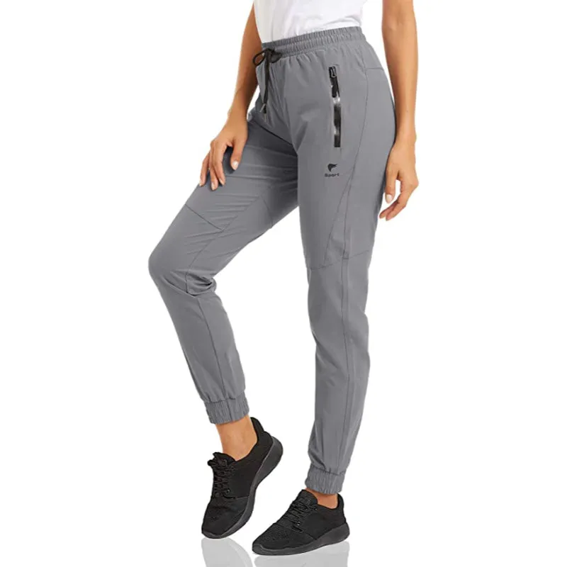 Women's Quick Dry Jogger Hiking Pants With Zipper Pockets Closed Bottom Sweatpants For Workout, Gym, Running