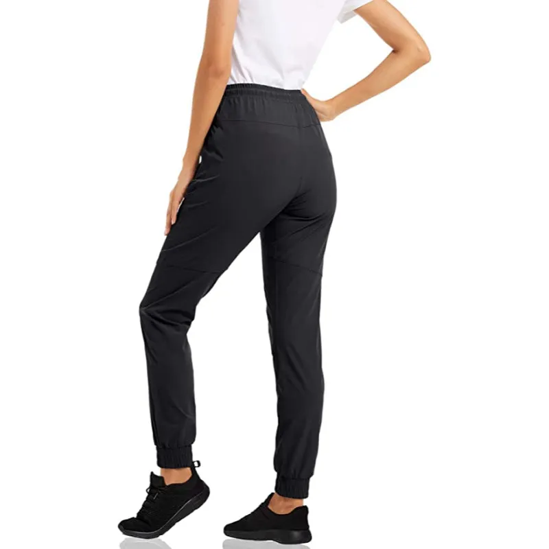 Women's Quick Dry Jogger Hiking Pants With Zipper Pockets Closed Bottom Sweatpants For Workout, Gym, Running