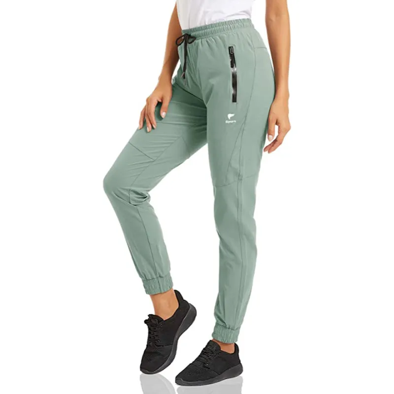 Women's Quick Dry Jogger Hiking Pants With Zipper Pockets Closed Bottom Sweatpants For Workout, Gym, Running