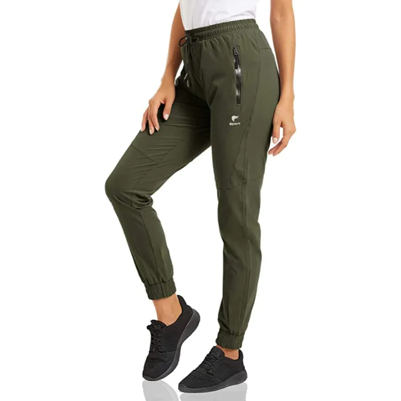 Women's Quick Dry Jogger Hiking Pants With Zipper Pockets Closed Bottom Sweatpants For Workout, Gym, Running
