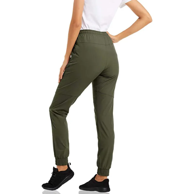 Women's Quick Dry Jogger Hiking Pants With Zipper Pockets Closed Bottom Sweatpants For Workout, Gym, Running