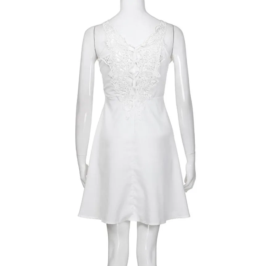 Women's Summer Casual Sleeveless A-Line Lace Mini Dress