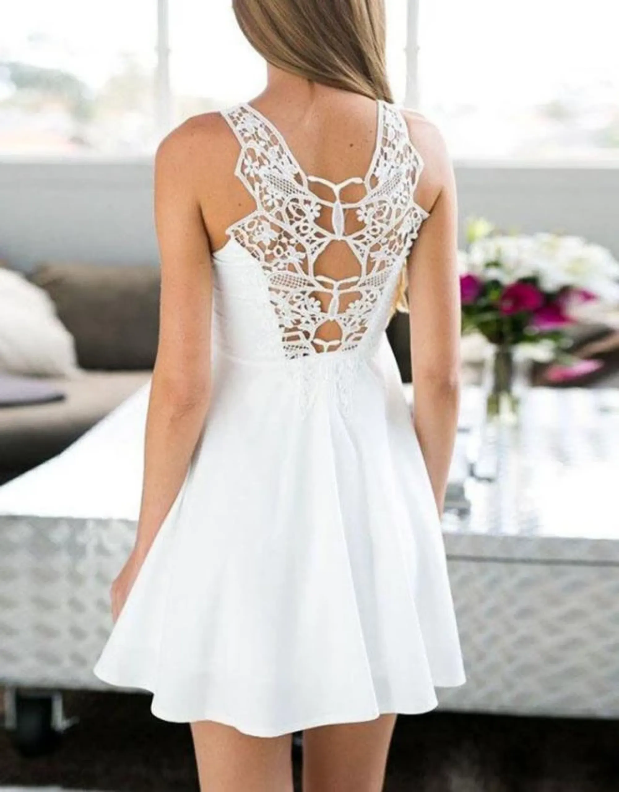Women's Summer Casual Sleeveless A-Line Lace Mini Dress