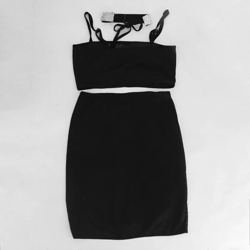 Women's Summer Sheath Mesh Two-Piece Dress With Crystals