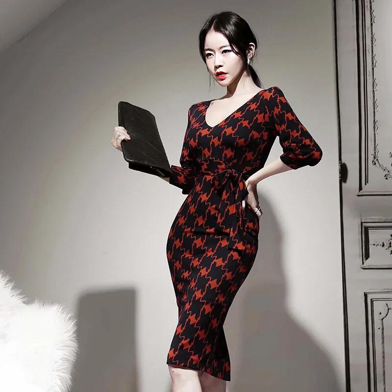 Women's Summer V-Neck Sheath Half-Sleeved Dress