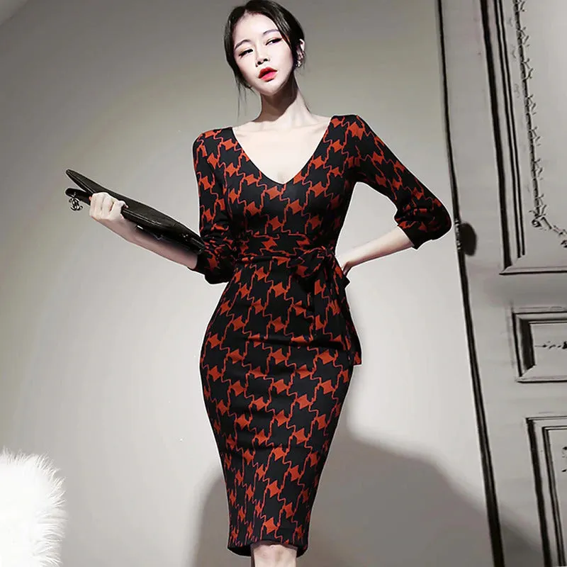 Women's Summer V-Neck Sheath Half-Sleeved Dress