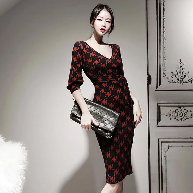 Women's Summer V-Neck Sheath Half-Sleeved Dress