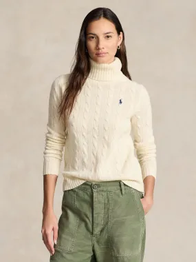 WOOL-CASHMERE CABLE TURTLENECK SWEATER Kremfarget