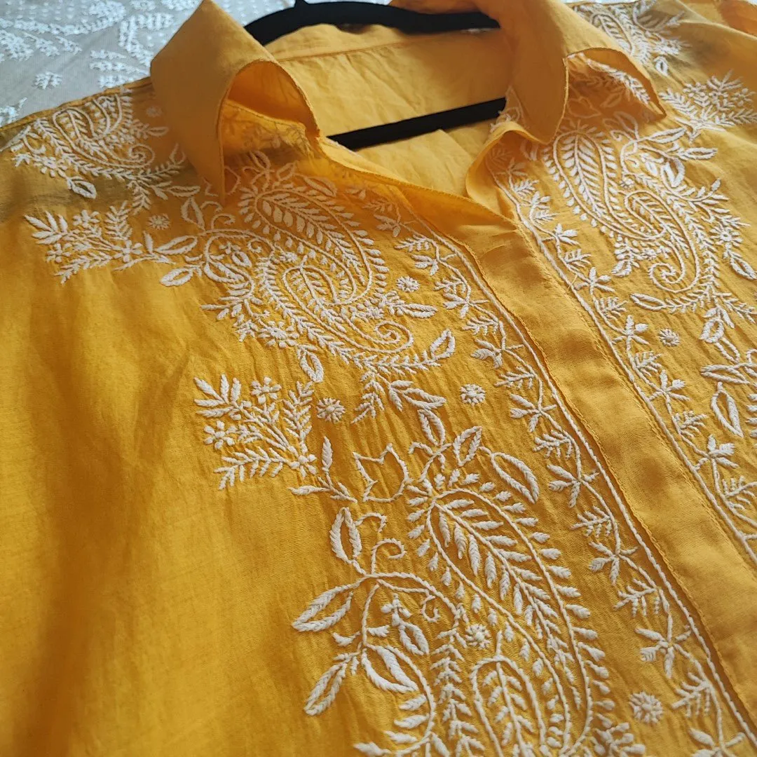 Yellow Chikankari Shirt - Semi Stitched