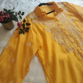 Yellow Chikankari Shirt - Semi Stitched