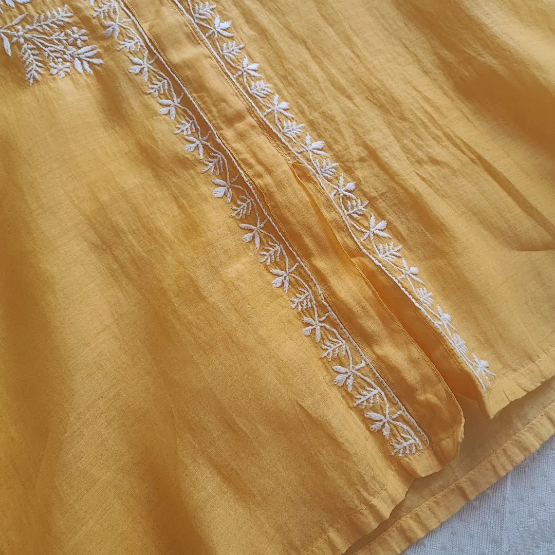Yellow Chikankari Shirt - Semi Stitched
