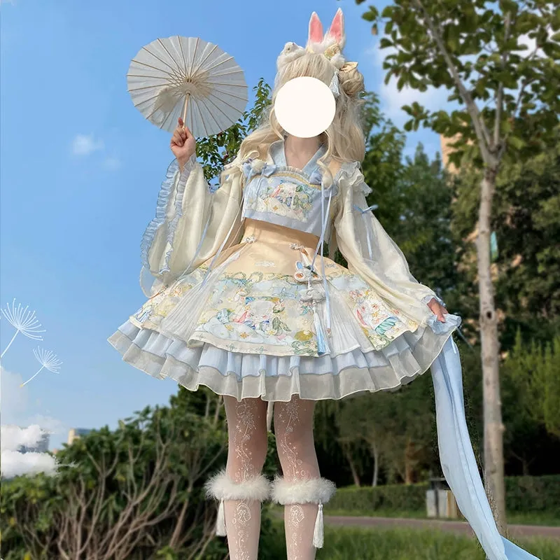 YingLuoFu~Laurel~Kawaii Han Lolita Jumper Dress Rabbit Print