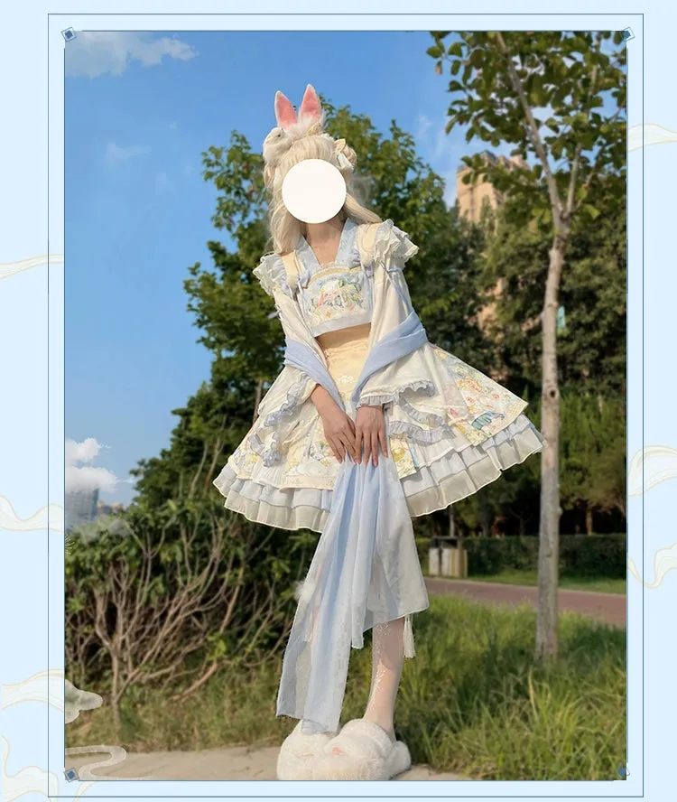 YingLuoFu~Laurel~Kawaii Han Lolita Jumper Dress Rabbit Print