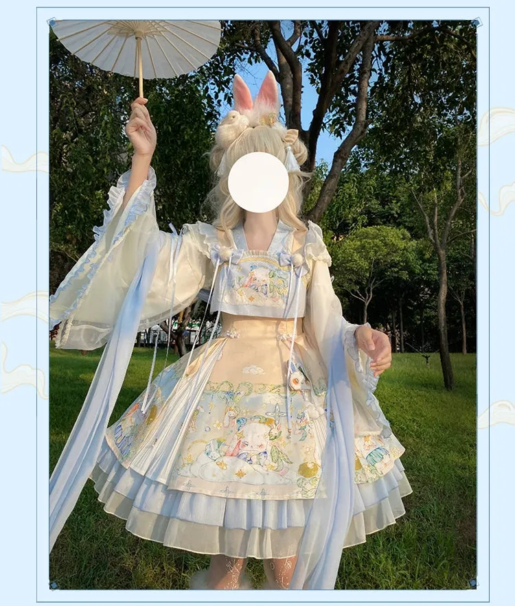 YingLuoFu~Laurel~Kawaii Han Lolita Jumper Dress Rabbit Print
