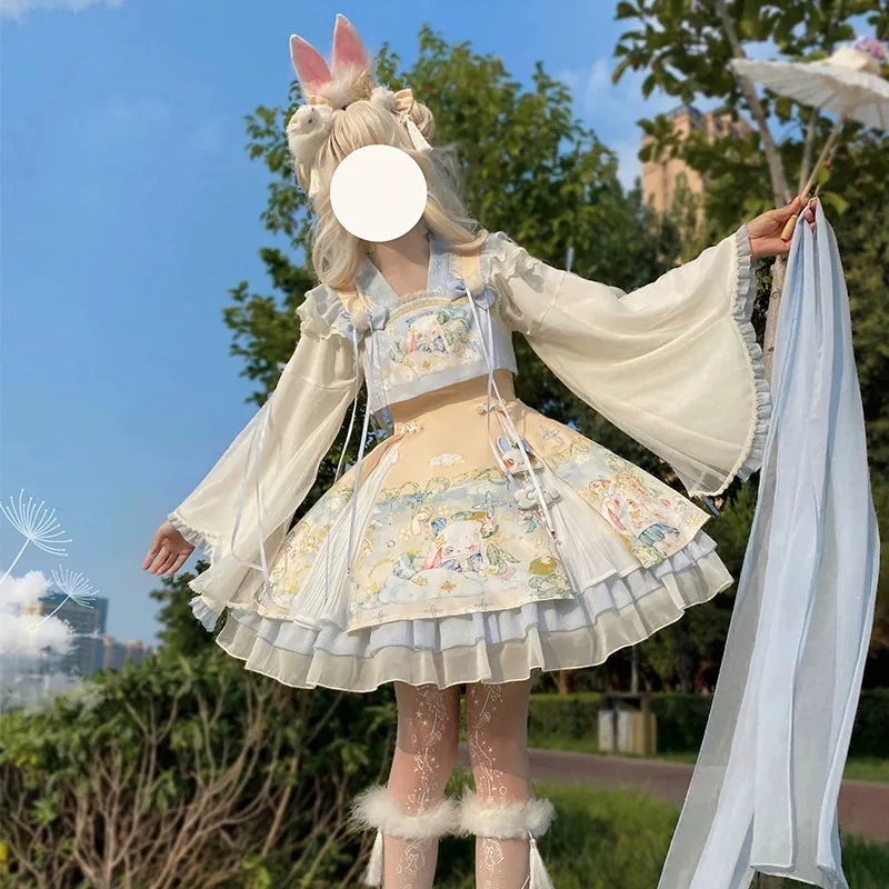 YingLuoFu~Laurel~Kawaii Han Lolita Jumper Dress Rabbit Print