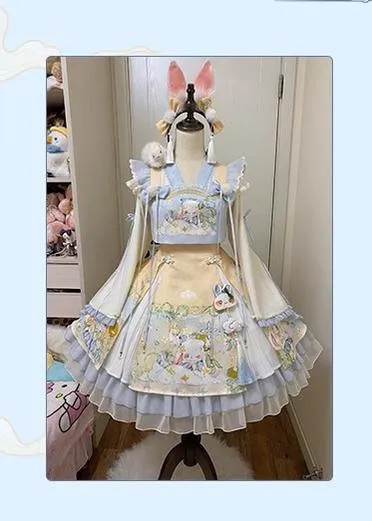 YingLuoFu~Laurel~Kawaii Han Lolita Jumper Dress Rabbit Print