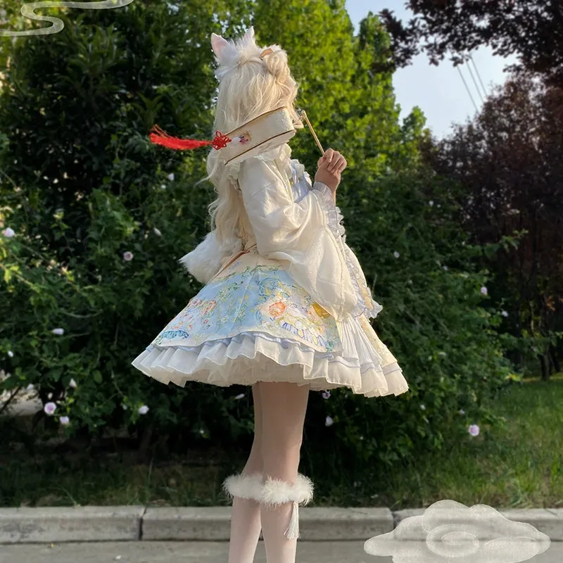 YingLuoFu~Laurel~Kawaii Han Lolita Jumper Dress Rabbit Print