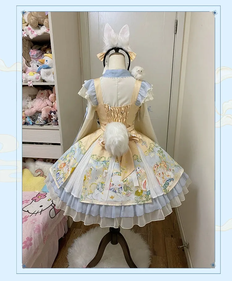 YingLuoFu~Laurel~Kawaii Han Lolita Jumper Dress Rabbit Print