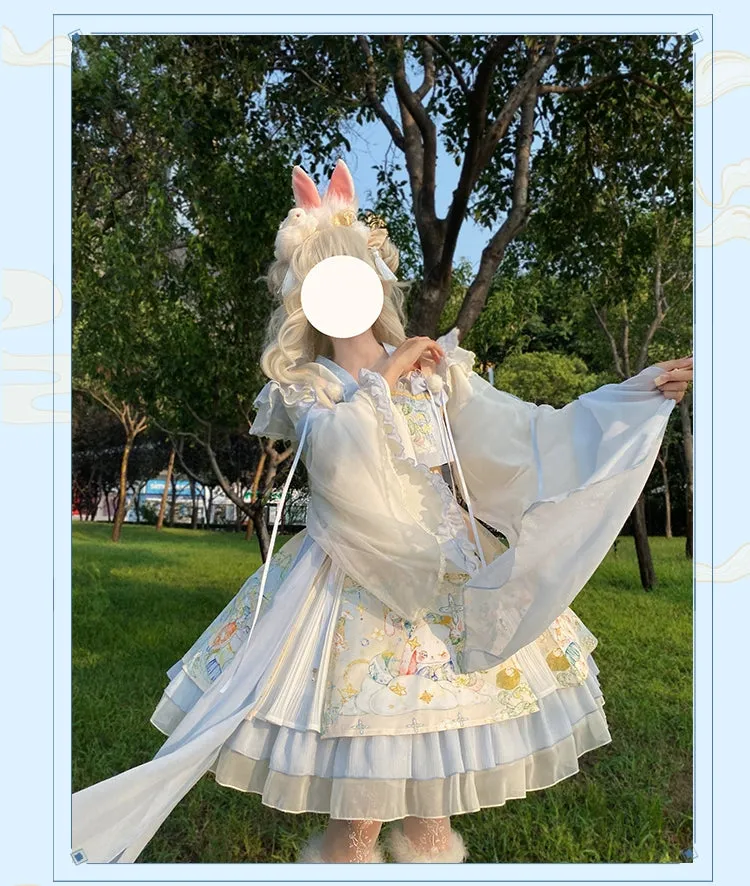 YingLuoFu~Laurel~Kawaii Han Lolita Jumper Dress Rabbit Print