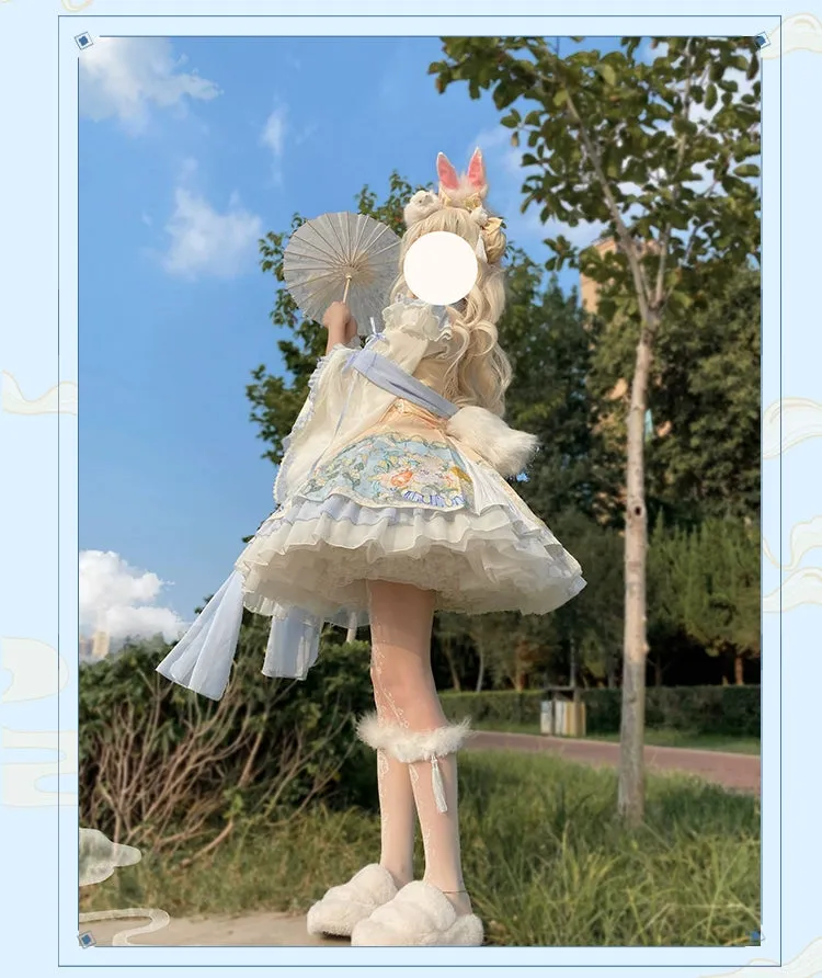 YingLuoFu~Laurel~Kawaii Han Lolita Jumper Dress Rabbit Print