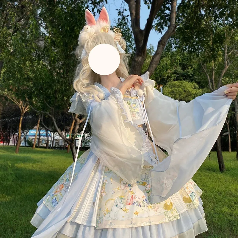 YingLuoFu~Laurel~Kawaii Han Lolita Jumper Dress Rabbit Print