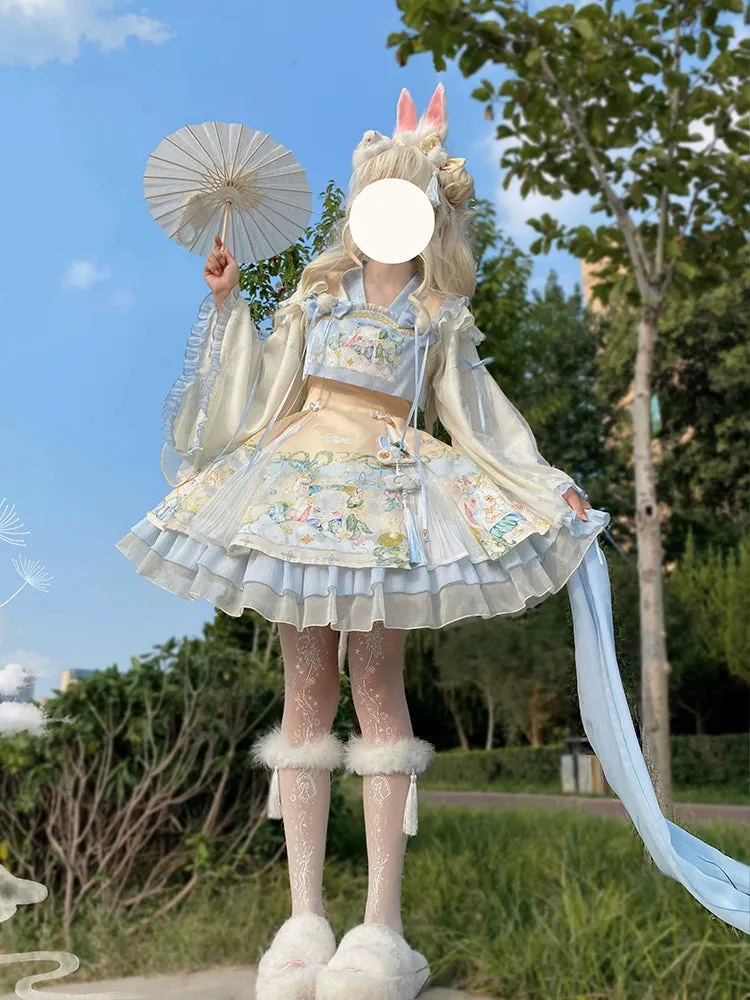 YingLuoFu~Laurel~Kawaii Han Lolita Jumper Dress Rabbit Print