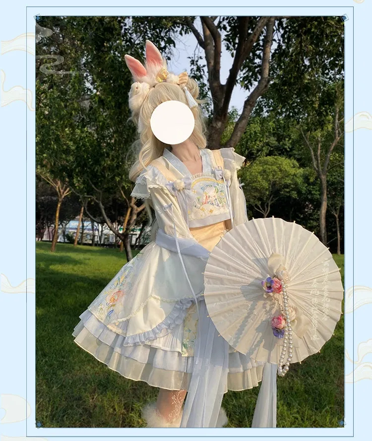 YingLuoFu~Laurel~Kawaii Han Lolita Jumper Dress Rabbit Print