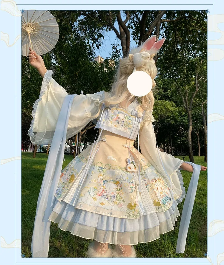 YingLuoFu~Laurel~Kawaii Han Lolita Jumper Dress Rabbit Print