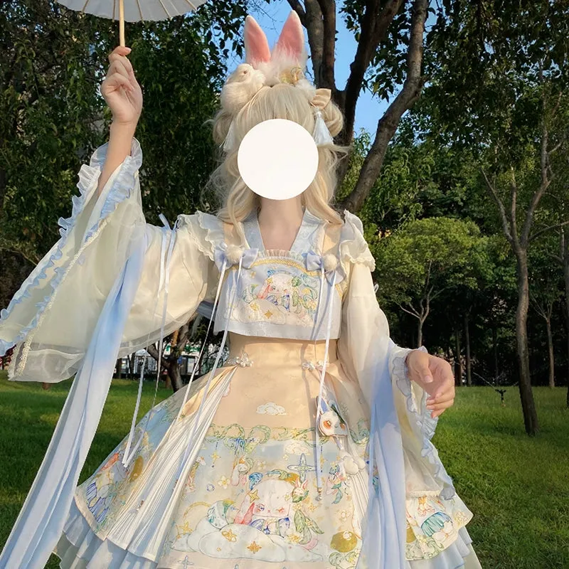 YingLuoFu~Laurel~Kawaii Han Lolita Jumper Dress Rabbit Print