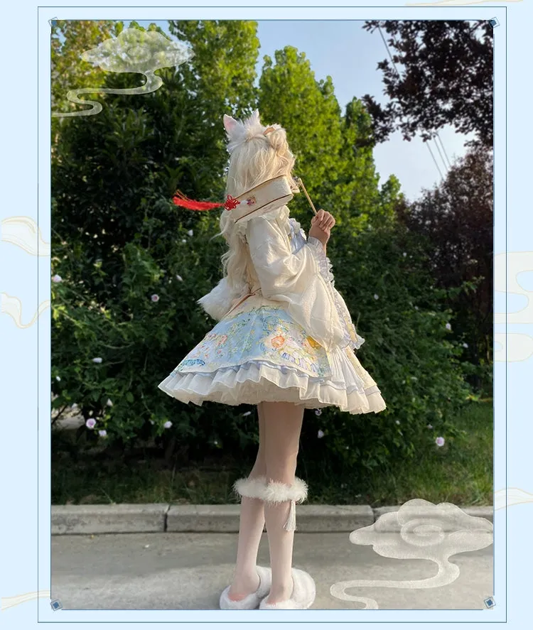 YingLuoFu~Laurel~Kawaii Han Lolita Jumper Dress Rabbit Print