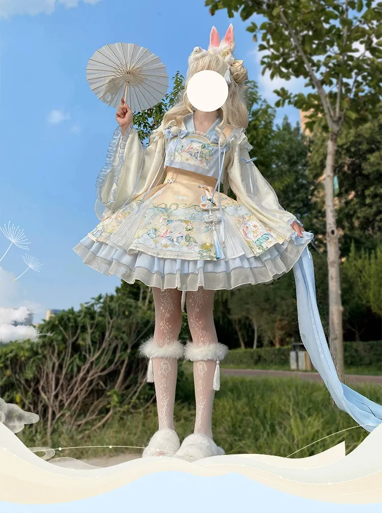 YingLuoFu~Laurel~Kawaii Han Lolita Jumper Dress Rabbit Print
