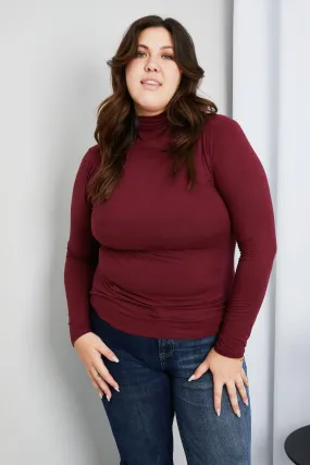 Zenana Better Odds Full Size Microfiber Turtleneck Top in Burgundy | Dark Red Warm Soft Cozy Winter and Autumn High Neck Women Sweater
