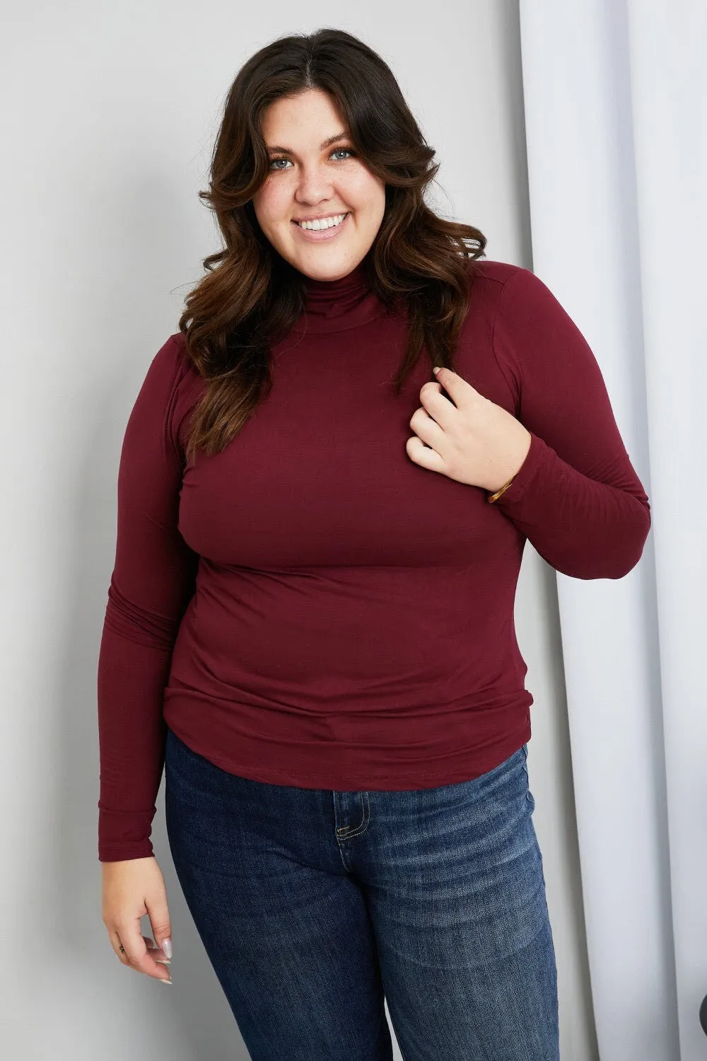 Zenana Better Odds Full Size Microfiber Turtleneck Top in Burgundy | Dark Red Warm Soft Cozy Winter and Autumn High Neck Women Sweater
