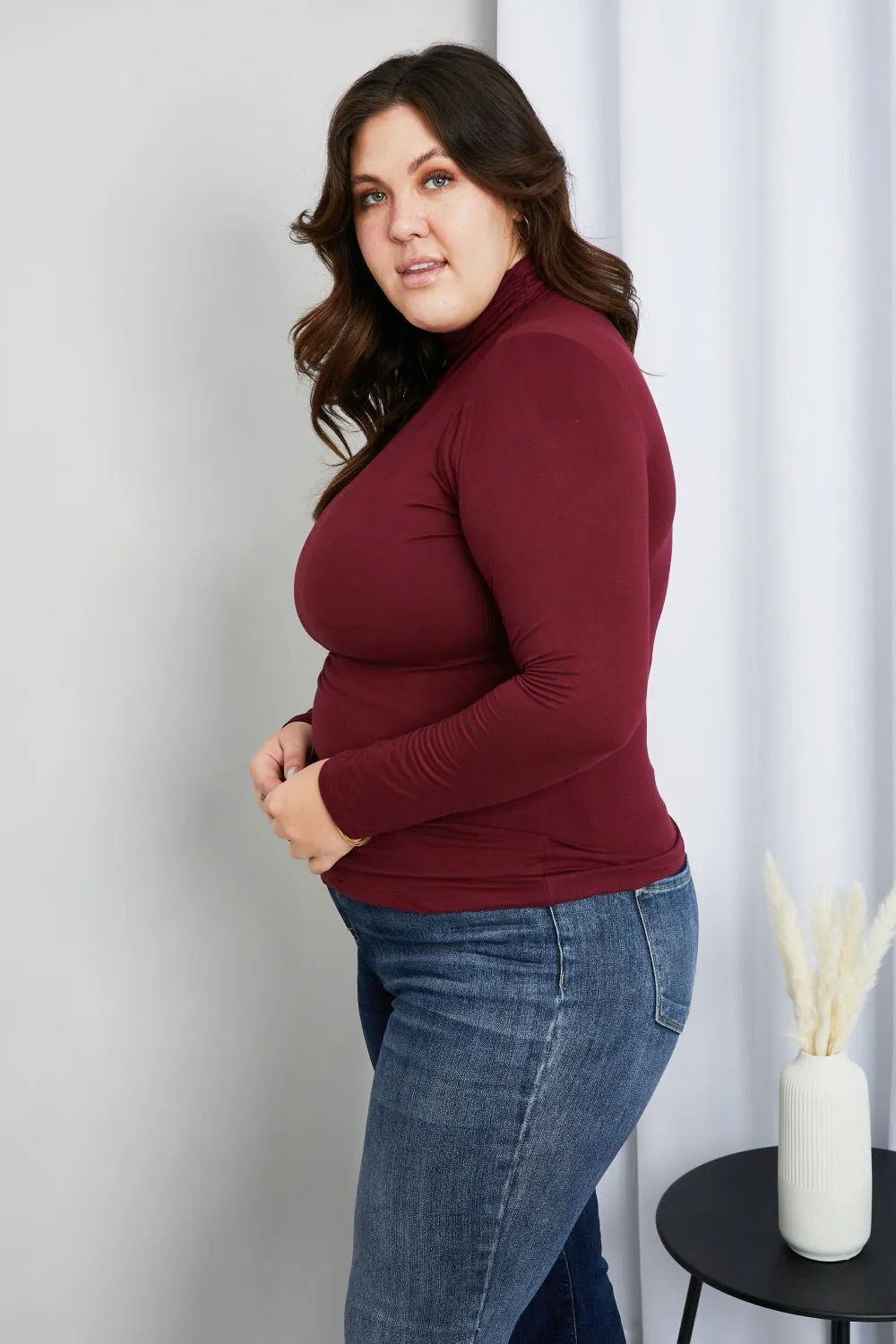 Zenana Better Odds Full Size Microfiber Turtleneck Top in Burgundy | Dark Red Warm Soft Cozy Winter and Autumn High Neck Women Sweater