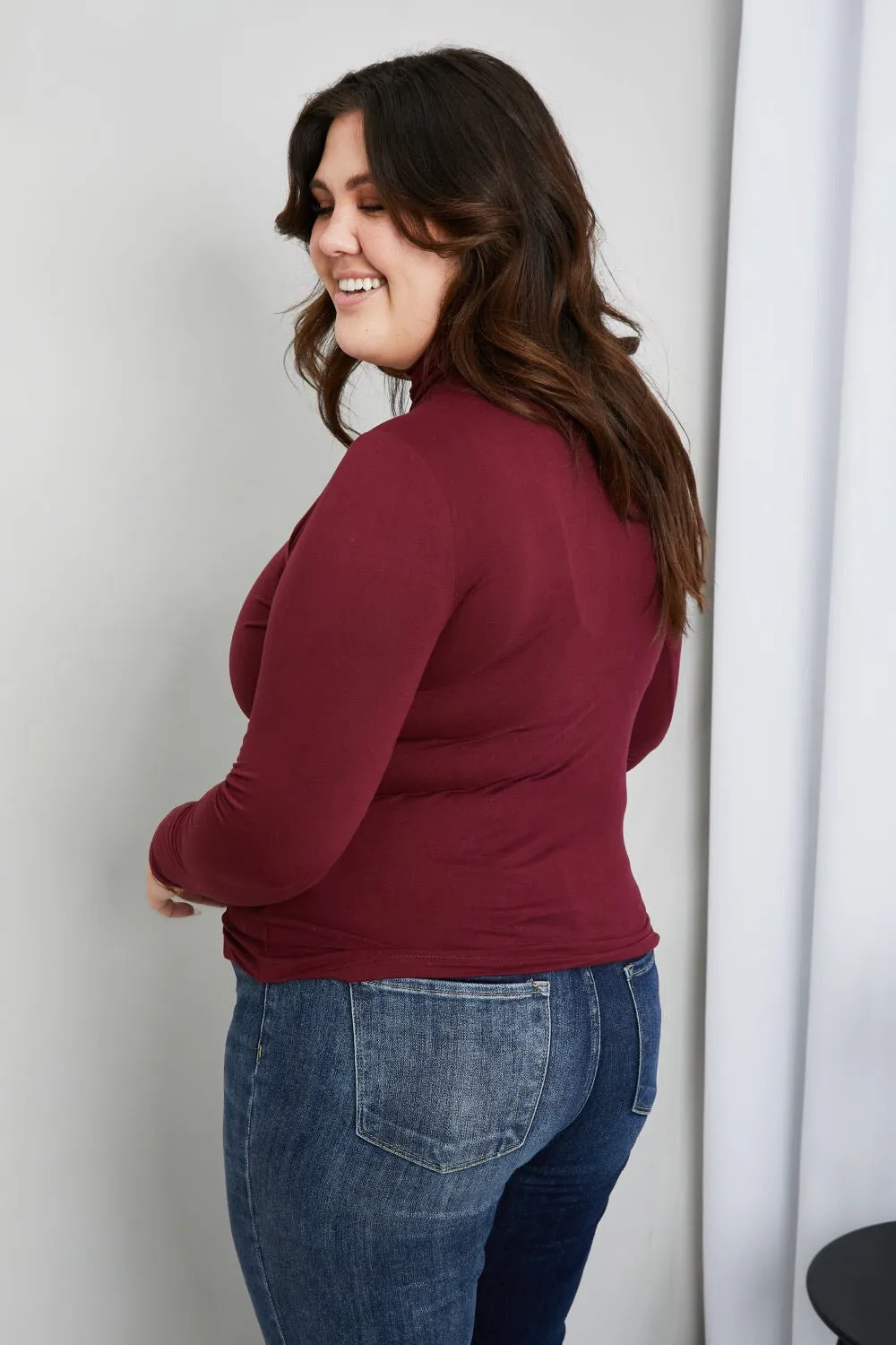 Zenana Better Odds Full Size Microfiber Turtleneck Top in Burgundy | Dark Red Warm Soft Cozy Winter and Autumn High Neck Women Sweater
